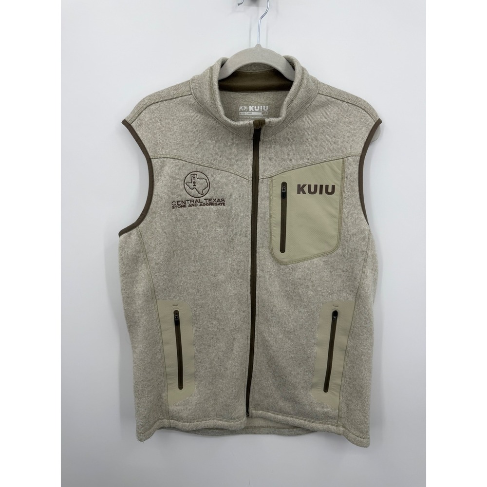 KUIU Base Camp Vest Mens Medium Tan Full Zip Fleece Sweater 14028 Texas Logo